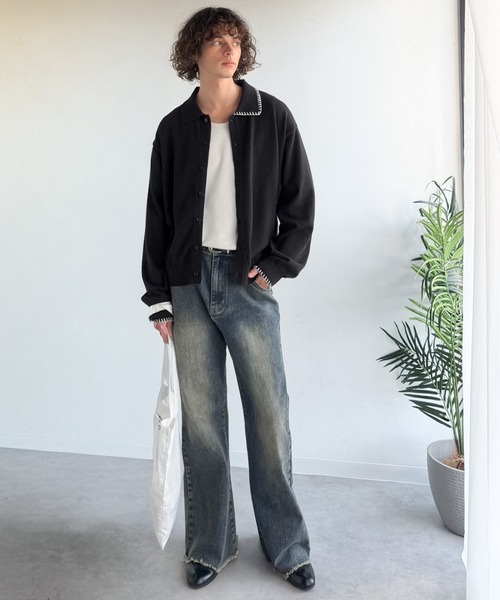 Java（ジャバ）の「《JaVaジャバコラボ》さりげない配色で着こなしに差を。綿混ステッチ配色ショート丈ニットシャツ（シャツ/ブラウス・メンズ・ベージュ/ブラック/チャコールグレー・LARGE/MEDIUM/SMALL）」の17枚目の写真