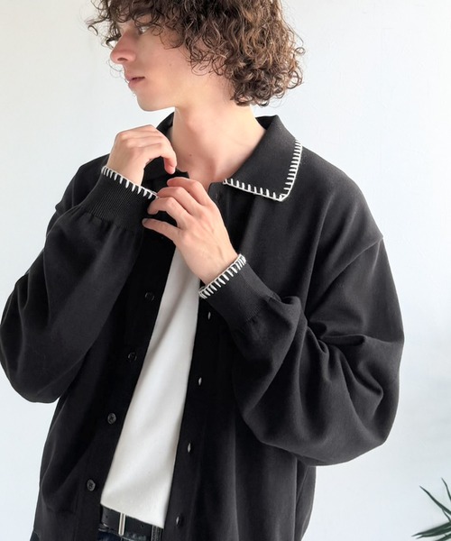 Java（ジャバ）の「《JaVaジャバコラボ》さりげない配色で着こなしに差を。綿混ステッチ配色ショート丈ニットシャツ（シャツ/ブラウス・メンズ・ベージュ/ブラック/チャコールグレー・LARGE/MEDIUM/SMALL）」の6枚目の写真