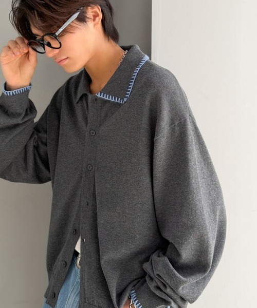 Java（ジャバ）の「《JaVaジャバコラボ》さりげない配色で着こなしに差を。綿混ステッチ配色ショート丈ニットシャツ（シャツ/ブラウス・メンズ・ベージュ/ブラック/チャコールグレー・LARGE/MEDIUM/SMALL）」の7枚目の写真