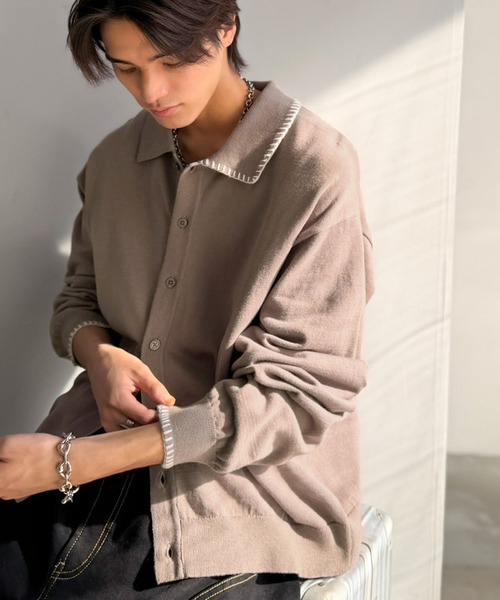 Java（ジャバ）の「《JaVaジャバコラボ》さりげない配色で着こなしに差を。綿混ステッチ配色ショート丈ニットシャツ（シャツ/ブラウス・メンズ・ベージュ/ブラック/チャコールグレー・LARGE/MEDIUM/SMALL）」の9枚目の写真