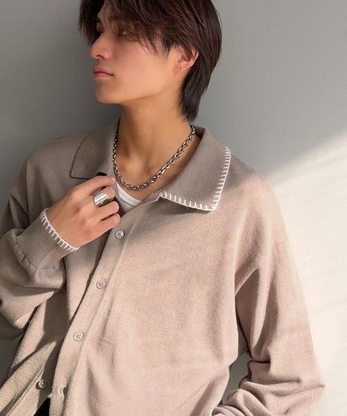 Java（ジャバ）の「《JaVaジャバコラボ》さりげない配色で着こなしに差を。綿混ステッチ配色ショート丈ニットシャツ（シャツ/ブラウス・メンズ・ベージュ/ブラック/チャコールグレー・LARGE/MEDIUM/SMALL）」の8枚目の写真