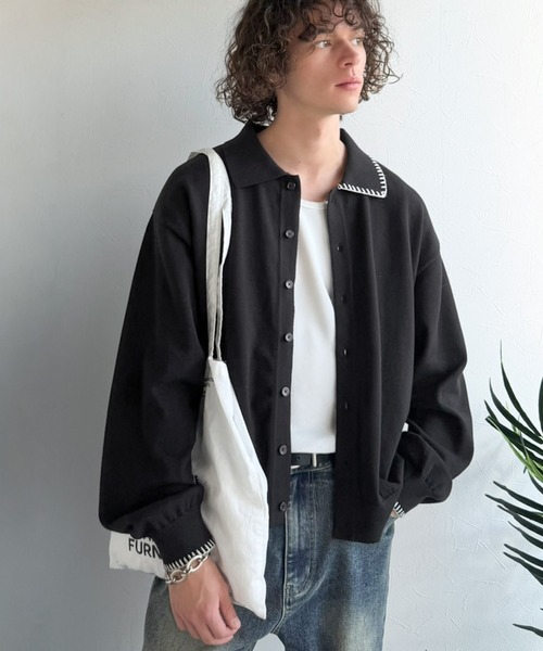 Java（ジャバ）の「《JaVaジャバコラボ》さりげない配色で着こなしに差を。綿混ステッチ配色ショート丈ニットシャツ（シャツ/ブラウス・メンズ・ベージュ/ブラック/チャコールグレー・LARGE/MEDIUM/SMALL）」の4枚目の写真