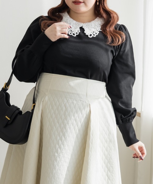 CLETTE(クレット)の「CLETTEオリジナルレイヤーレース襟ニットプルオーバー(ニット/セーター・レディース・ピンク/ブラック/ネイビー・4L/3L/LL)」の4枚目の写真