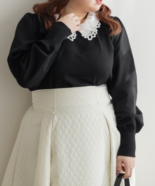 CLETTE(クレット)の「CLETTEオリジナルレイヤーレース襟ニットプルオーバー(ニット/セーター・レディース・ピンク/ブラック/ネイビー・4L/3L/LL)」の5枚目の写真