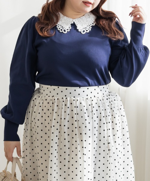 CLETTE(クレット)の「CLETTEオリジナルレイヤーレース襟ニットプルオーバー(ニット/セーター・レディース・ピンク/ブラック/ネイビー・4L/3L/LL)」の8枚目の写真