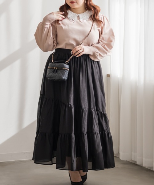 CLETTE(クレット)の「CLETTEオリジナルレイヤーレース襟ニットプルオーバー(ニット/セーター・レディース・ピンク/ブラック/ネイビー・4L/3L/LL)」の12枚目の写真