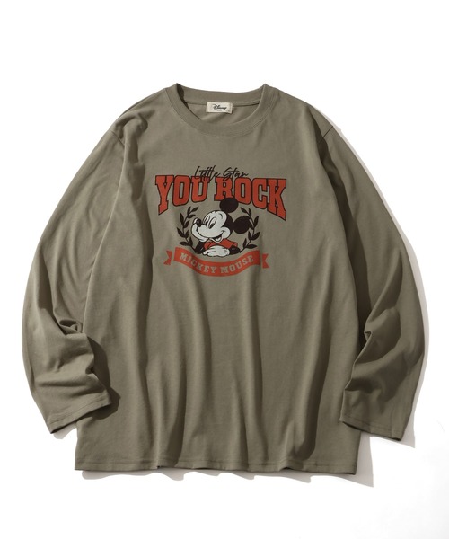 Disney(ディズニー)の「【Disney/ディズニー】ミッキーマウス カレッジロゴ アソートプリント 天竺ロンT(Tシャツ/カットソー・レディース・ベージュ/オートミール/カーキ/杢グレー・M/L)」の4枚目の写真