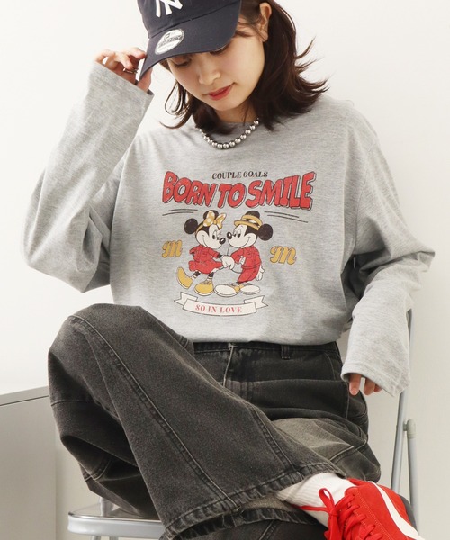 Disney(ディズニー)の「【Disney/ディズニー】ミッキーマウス カレッジロゴ アソートプリント 天竺ロンT(Tシャツ/カットソー・レディース・ベージュ/オートミール/カーキ/杢グレー・M/L)」の10枚目の写真
