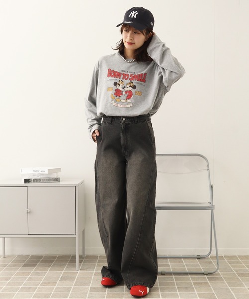 Disney(ディズニー)の「【Disney/ディズニー】ミッキーマウス カレッジロゴ アソートプリント 天竺ロンT(Tシャツ/カットソー・レディース・ベージュ/オートミール/カーキ/杢グレー・M/L)」の13枚目の写真
