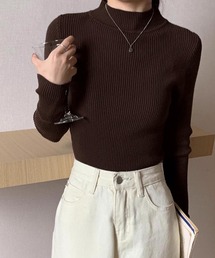 ベーシック ハイネック リブニットトップス