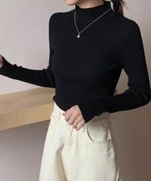 ベーシック ハイネック リブニットトップス