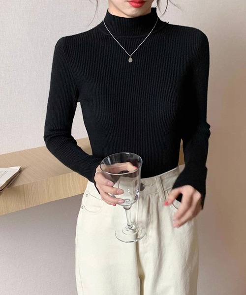 shopnikoniko(ショップニコニコ)の「ベーシック ハイネック リブニットトップス(ニット/セーター・レディース・ホワイト/ブラウン/イエロー/ブラック/グレー・フリー)」の14枚目の写真