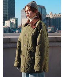 KATRINA K（カトリーナケイ）の「ビッグボタンコーデュロイカラーキルティングジャケット-カーキ（ダウンジャケット/コート）」