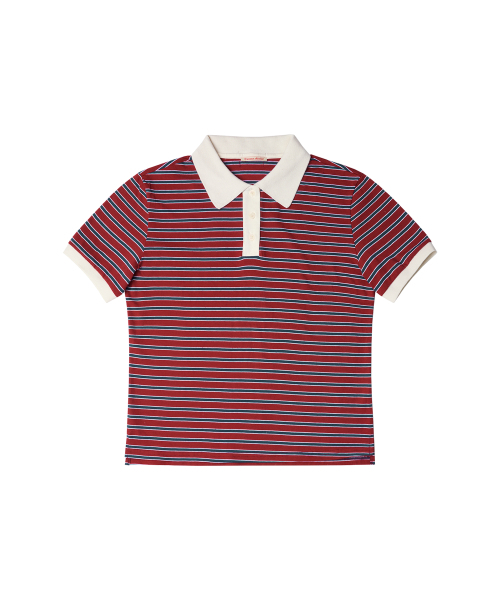VANONE ATELIER（バノンアトリエ）の「A3481 ストライプピケTシャツ_Red/Navy（ポロシャツ・レディース・その他・FREE）」の2枚目の写真