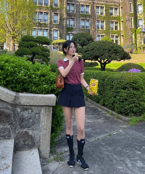 VANONE ATELIER（バノンアトリエ）の「A3481 ストライプピケTシャツ_Red/Navy（ポロシャツ・レディース・その他・FREE）」の4枚目の写真