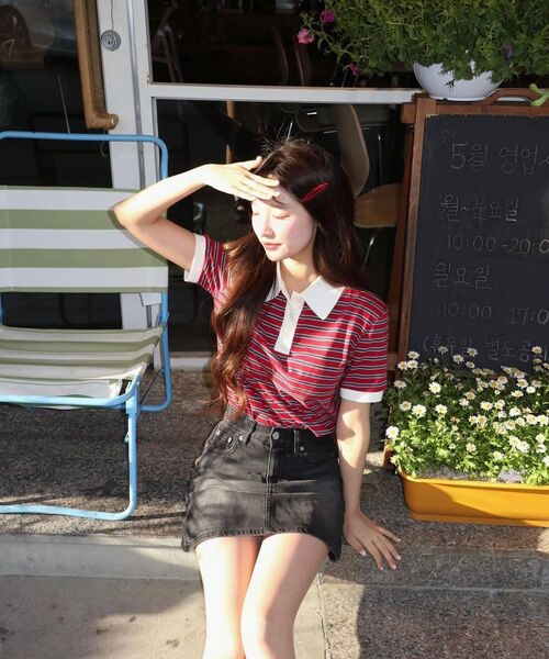 VANONE ATELIER（バノンアトリエ）の「A3481 ストライプピケTシャツ_Red/Navy（ポロシャツ・レディース・その他・FREE）」の5枚目の写真