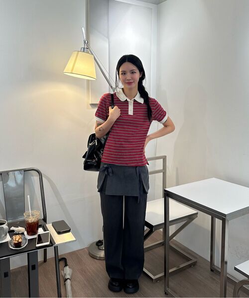 VANONE ATELIER（バノンアトリエ）の「A3481 ストライプピケTシャツ_Red/Navy（ポロシャツ・レディース・その他・FREE）」の7枚目の写真
