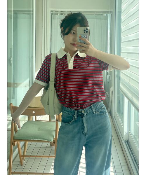 VANONE ATELIER（バノンアトリエ）の「A3481 ストライプピケTシャツ_Red/Navy（ポロシャツ・レディース・その他・FREE）」の8枚目の写真
