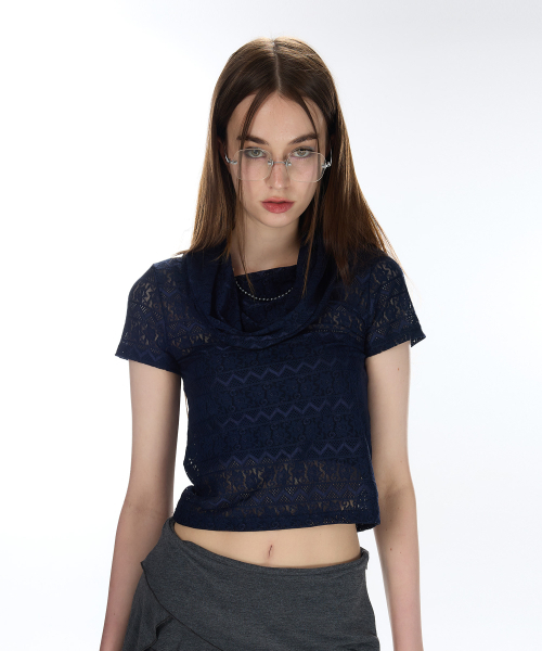 LARTIGENT（ラーティゼン）の「L12 COWL LACE T-SHIRT(NAVY)（Tシャツ/カットソー・レディース・その他・FREE）」の2枚目の写真