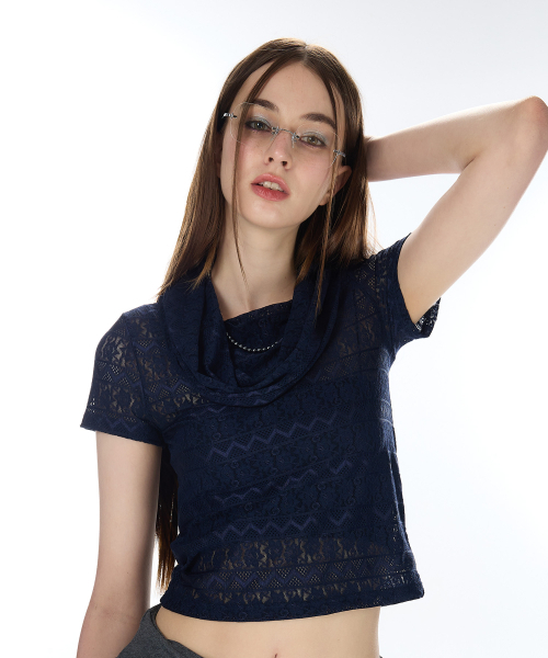LARTIGENT（ラーティゼン）の「L12 COWL LACE T-SHIRT(NAVY)（Tシャツ/カットソー・レディース・その他・FREE）」の3枚目の写真