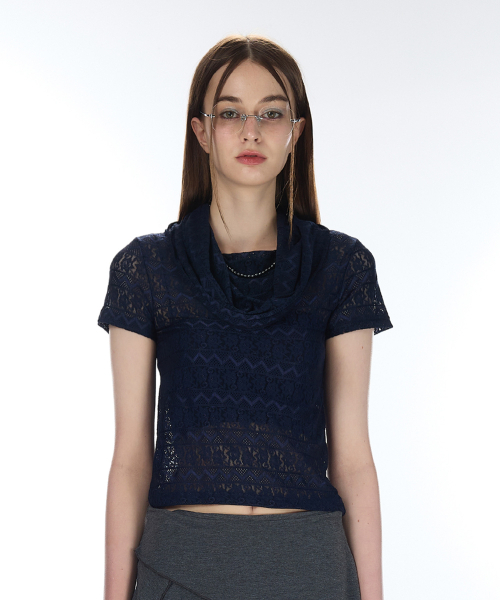 LARTIGENT（ラーティゼン）の「L12 COWL LACE T-SHIRT(NAVY)（Tシャツ/カットソー・レディース・その他・FREE）」の5枚目の写真