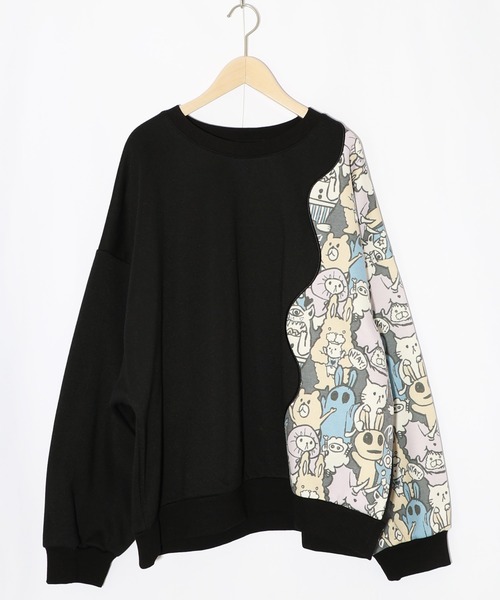 ScoLar Parity(スカラーパリティ)の「353145:Parityキャラ総柄 裏起毛波模様切替プルオーバー(Tシャツ/カットソー・レディース・ブラック/オートミール/ブルー・M)」の18枚目の写真