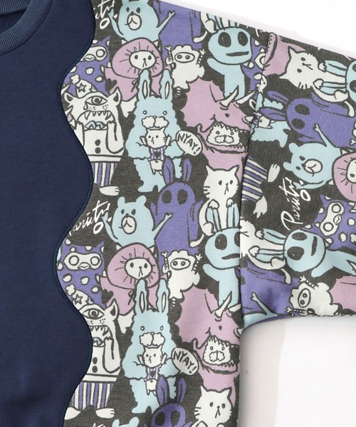 ScoLar Parity(スカラーパリティ)の「353145:Parityキャラ総柄 裏起毛波模様切替プルオーバー(Tシャツ/カットソー・レディース・ブラック/オートミール/ブルー・M)」の22枚目の写真