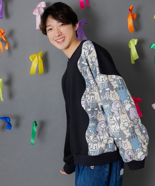 ScoLar Parity(スカラーパリティ)の「353145:Parityキャラ総柄 裏起毛波模様切替プルオーバー(Tシャツ/カットソー・レディース・ブラック/オートミール/ブルー・M)」の13枚目の写真