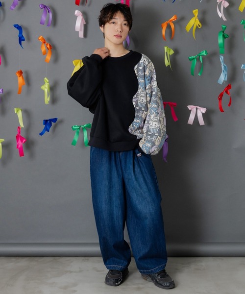 ScoLar Parity(スカラーパリティ)の「353145:Parityキャラ総柄 裏起毛波模様切替プルオーバー(Tシャツ/カットソー・レディース・ブラック/オートミール/ブルー・M)」の14枚目の写真