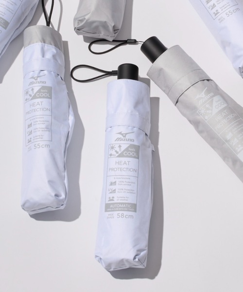 MIZUNO（ミズノ　）の「【WEB限定】遮光100％ 高遮熱 晴雨兼用 折りたたみ日傘 自動開閉 ヒートブロック（折りたたみ傘・レディース・ホワイト/ライトグレー/グレー・FREE）」の2枚目の写真