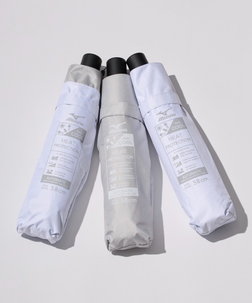 MIZUNO（ミズノ　）の「【WEB限定】遮光100％ 高遮熱 晴雨兼用 折りたたみ日傘 自動開閉 ヒートブロック（折りたたみ傘・レディース・ホワイト/ライトグレー/グレー・FREE）」の5枚目の写真