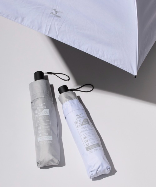 MIZUNO（ミズノ　）の「【WEB限定】遮光100％ 高遮熱 晴雨兼用 折りたたみ日傘 自動開閉 ヒートブロック（折りたたみ傘・レディース・ホワイト/ライトグレー/グレー・FREE）」の4枚目の写真