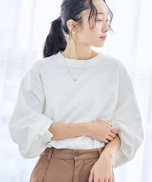 coen(コーエン)の「【リニューアル】USAコットン ボリュームスリーブロンT(Tシャツ/カットソー・レディース・オフホワイト/その他1/その他2/ブラック・M/L)」の1枚目の写真