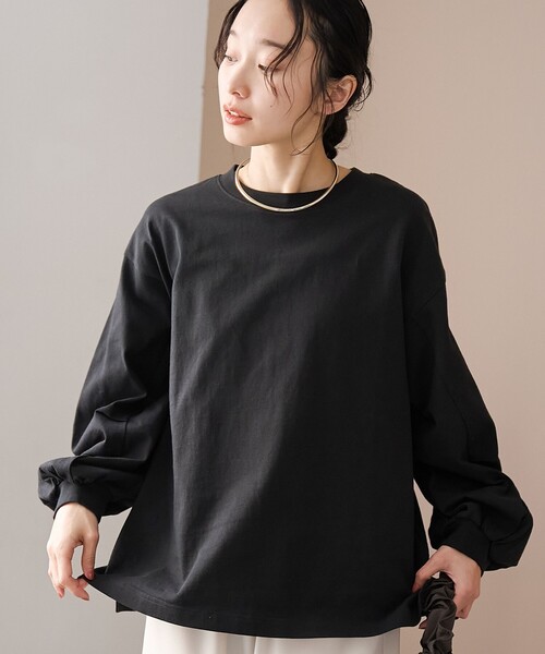 coen(コーエン)の「【リニューアル】USAコットン ボリュームスリーブロンT(Tシャツ/カットソー・レディース・オフホワイト/その他1/その他2/ブラック・M/L)」の2枚目の写真