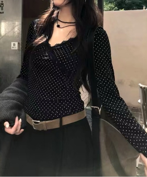 SHEENA(シーナ)の「ミニドットVネックレースロンT(Tシャツ/カットソー・レディース・ブラック・M)」の7枚目の写真