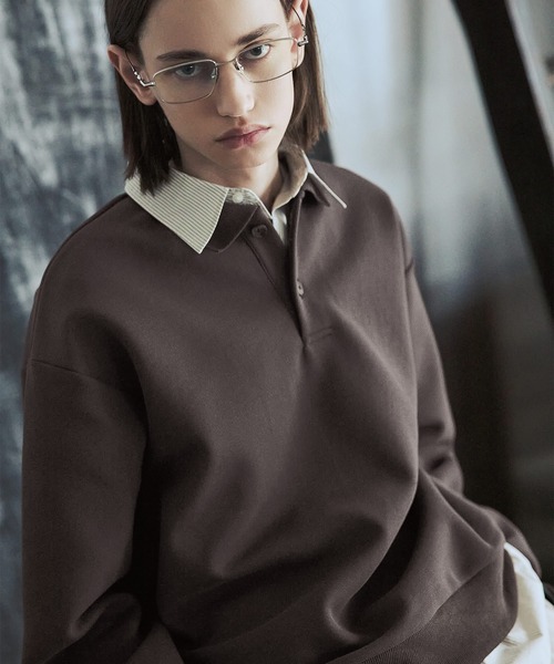 ASTRONOMY（アストロノミー）の「リラクシングショート丈ポロスウェット（スウェット・メンズ・ネイビー/ブラウン/グレー/ブラック・S/M/L/XL）」の4枚目の写真