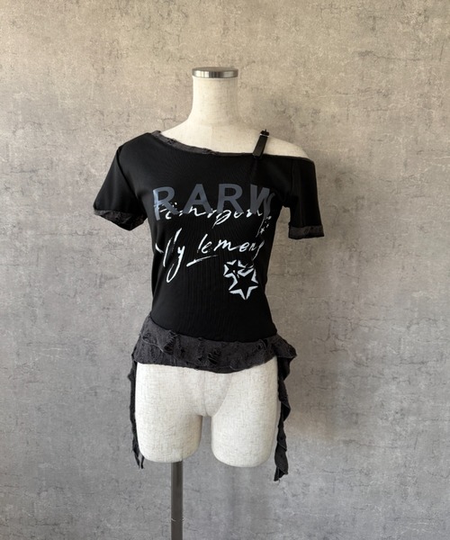 lilful(リルフル)の「【26年春夏新作】Y2K クラッシュ加工 アシンメトリーワンショルトップス(Tシャツ/カットソー・レディース・ブラック・F)」の21枚目の写真