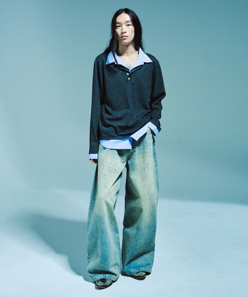 Camphor wood（カンファーウッド）の「WIDE BAGGY RHINESTONE DENIM / ワイドバギーラインストーンデニム（デニムパンツ・メンズ・インディゴブルー/ブラック・SMALL/MEDIUM/LARGE）」の20枚目の写真