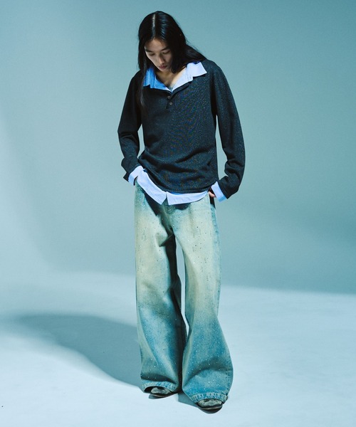 Camphor wood（カンファーウッド）の「WIDE BAGGY RHINESTONE DENIM / ワイドバギーラインストーンデニム（デニムパンツ・メンズ・インディゴブルー/ブラック・SMALL/MEDIUM/LARGE）」の21枚目の写真