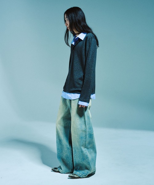 Camphor wood（カンファーウッド）の「WIDE BAGGY RHINESTONE DENIM / ワイドバギーラインストーンデニム（デニムパンツ・メンズ・インディゴブルー/ブラック・SMALL/MEDIUM/LARGE）」の22枚目の写真