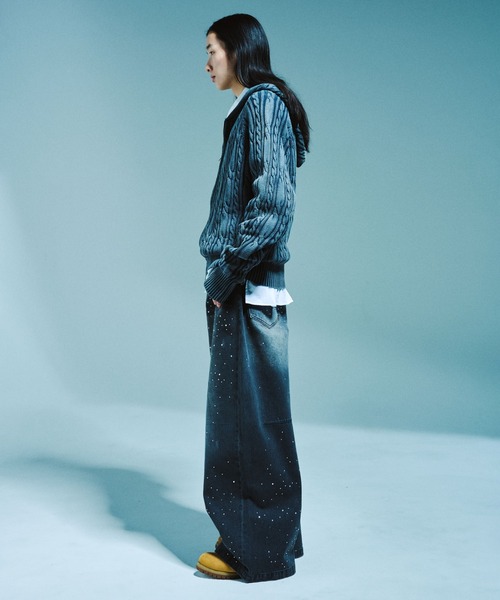 Camphor wood（カンファーウッド）の「WIDE BAGGY RHINESTONE DENIM / ワイドバギーラインストーンデニム（デニムパンツ・メンズ・インディゴブルー/ブラック・SMALL/MEDIUM/LARGE）」の4枚目の写真