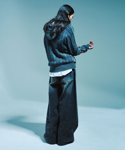 Camphor wood（カンファーウッド）の「WIDE BAGGY RHINESTONE DENIM / ワイドバギーラインストーンデニム（デニムパンツ・メンズ・インディゴブルー/ブラック・SMALL/MEDIUM/LARGE）」の5枚目の写真