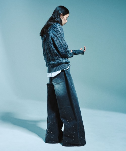 Camphor wood（カンファーウッド）の「WIDE BAGGY RHINESTONE DENIM / ワイドバギーラインストーンデニム（デニムパンツ・メンズ・インディゴブルー/ブラック・SMALL/MEDIUM/LARGE）」の6枚目の写真