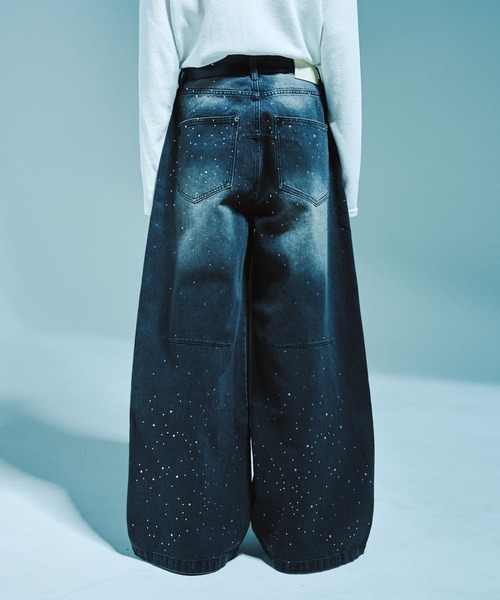Camphor wood（カンファーウッド）の「WIDE BAGGY RHINESTONE DENIM / ワイドバギーラインストーンデニム（デニムパンツ・メンズ・インディゴブルー/ブラック・SMALL/MEDIUM/LARGE）」の8枚目の写真