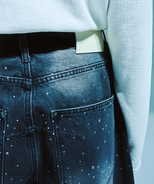 Camphor wood（カンファーウッド）の「WIDE BAGGY RHINESTONE DENIM / ワイドバギーラインストーンデニム（デニムパンツ・メンズ・インディゴブルー/ブラック・SMALL/MEDIUM/LARGE）」の18枚目の写真