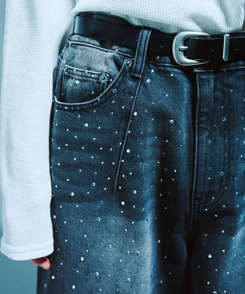 Camphor wood（カンファーウッド）の「WIDE BAGGY RHINESTONE DENIM / ワイドバギーラインストーンデニム（デニムパンツ・メンズ・インディゴブルー/ブラック・SMALL/MEDIUM/LARGE）」の10枚目の写真