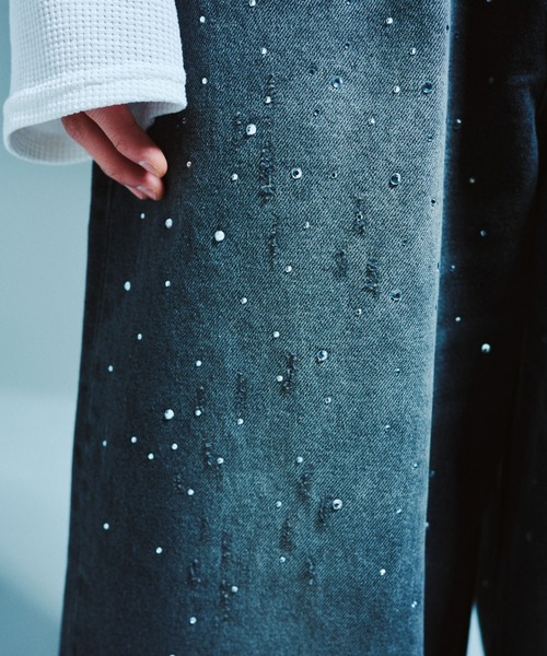 Camphor wood（カンファーウッド）の「WIDE BAGGY RHINESTONE DENIM / ワイドバギーラインストーンデニム（デニムパンツ・メンズ・インディゴブルー/ブラック・SMALL/MEDIUM/LARGE）」の11枚目の写真