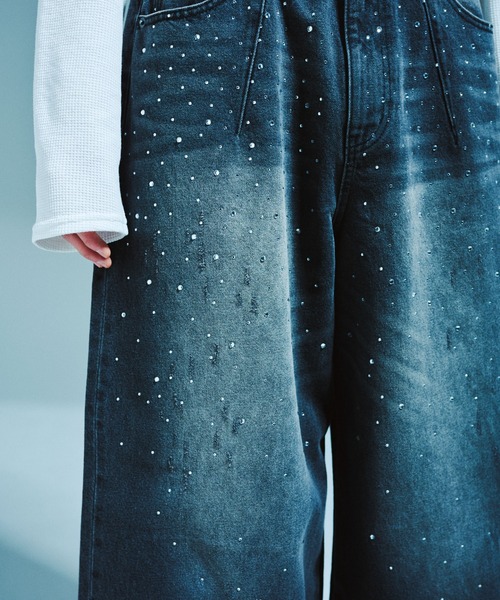 Camphor wood（カンファーウッド）の「WIDE BAGGY RHINESTONE DENIM / ワイドバギーラインストーンデニム（デニムパンツ・メンズ・インディゴブルー/ブラック・SMALL/MEDIUM/LARGE）」の12枚目の写真