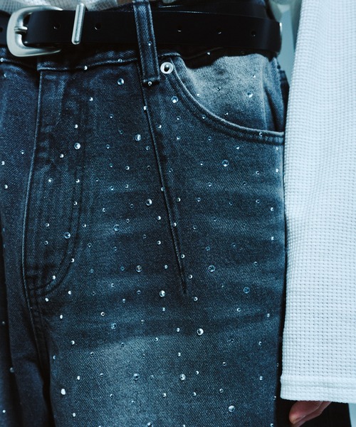 Camphor wood（カンファーウッド）の「WIDE BAGGY RHINESTONE DENIM / ワイドバギーラインストーンデニム（デニムパンツ・メンズ・インディゴブルー/ブラック・SMALL/MEDIUM/LARGE）」の13枚目の写真