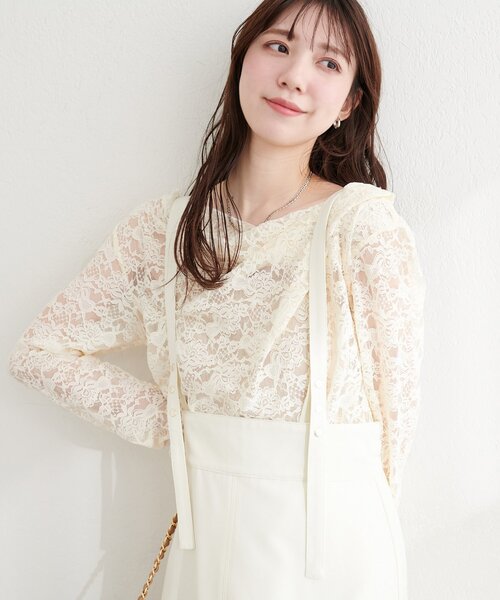 natural couture（ナチュラルクチュール）の「ドレープレースプルオーバー（Tシャツ/カットソー・レディース・チャコールグレー/オフホワイト/ブラック・FREE）」の9枚目の写真